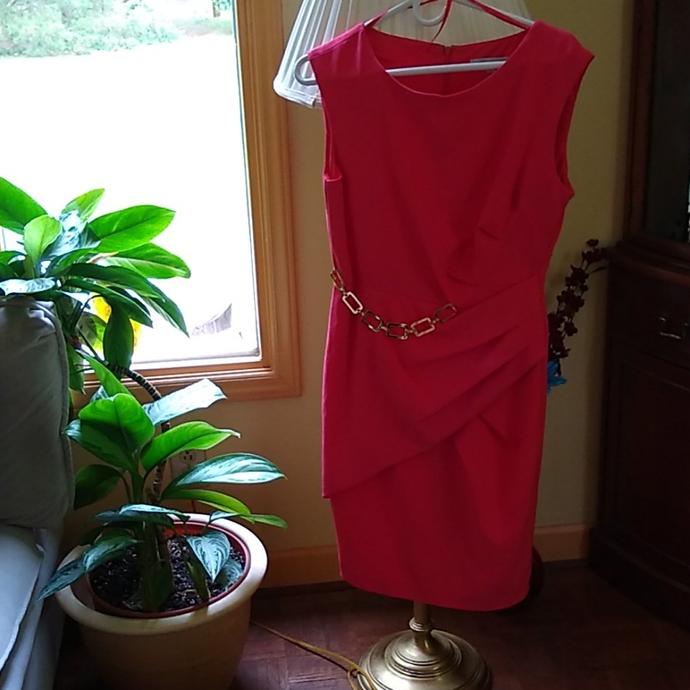 Layered wrap Dress with attached gold belt